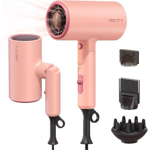 Clicksell-Seche Cheveux Professionnel Ionique,2000w Sèche Cheveux De Voyage Pliable,Sèche-Cheveux Avec 3 Réglages De Chaleur/2 Vitesses/Refroidissement,Avec Diffuseur, Brosse, Embout (Rose) 