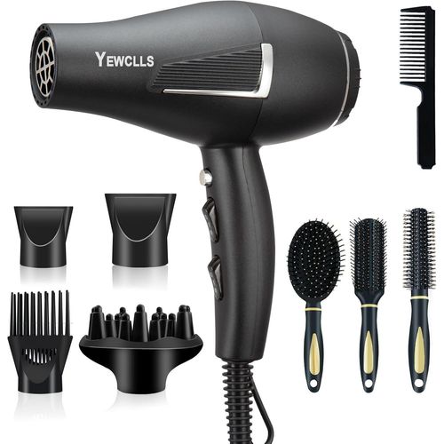 Clicksell-Sèche-Cheveux Ionique Salon De Séchage Rapide 2100w Sèche-Cheveux Professionnel 2 Concentrateur 4 Peignes 1 Diffuseur Salon Familial Sèche-Cheveux À Friser Avec Bouton Froid (Noir) 