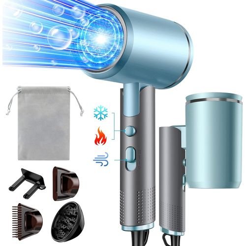 Clicksell-Seche Cheveux Pliable, 2400w Sèche-Cheveux Ionique Avec Diffuseur, Professionnel Hair Dryer, 3 Températures/3 Vitesses, Bouton Chaud/Froid, Pour Famille Voyage Salons De Coiffure (Gris Bleu) 