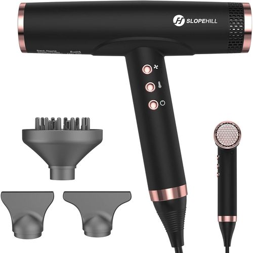 CLICKSELL-Sèche-Cheveux Ionique, 110 000 Tr/Min, Moteur Sans Balais, Séchage Rapide, Avec Diffuseur Magnétique, Peu De Bruit/Technologie Biocéramique, Pour La Maison, Les Voyages, Le Salon (Noir Mat