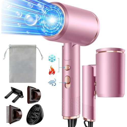 Clicksell-Seche Cheveux Pliable, 2400w Sèche-Cheveux Ionique Avec Diffuseur, Professionnel Hair Dryer, 3 Températures/3 Vitesses, Bouton Chaud/Froid, Pour Famille Voyage Salons De Coiffure (Rose) 