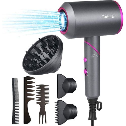 Clicksell-Sèche-Cheveux Professionnel Ionique, 2000w Sèche Cheveux Manche Pliable, 3 Modes Réglables Avec Protection Contre La Surchauffe, 3 Diffuseur, Faible Bruit Pour Coiffage De Salon - Gris 