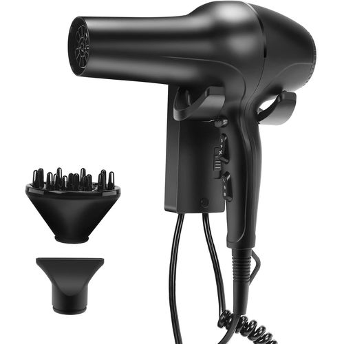 Clicksell-Sèche-Cheveux Mural,Seche Cheveux Ionique Professionnel,1 Diffuseur 1 Buse,Fixation Murale,Moteur Ac 2200w Pour Hôtel,Salon,Noir 