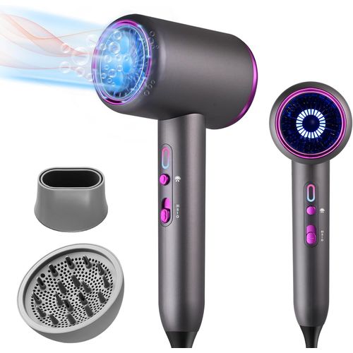 Clicksell-Sèche Cheveux Ionique 2400w,Salon Sèche-Cheveux Avec Bouton Chaud/Froid,3 Réglages De Température,Hair Dryer Avec Diffuseur Et Buse De Coiffage,Super Silencieux Pour La Famille (Gris) 