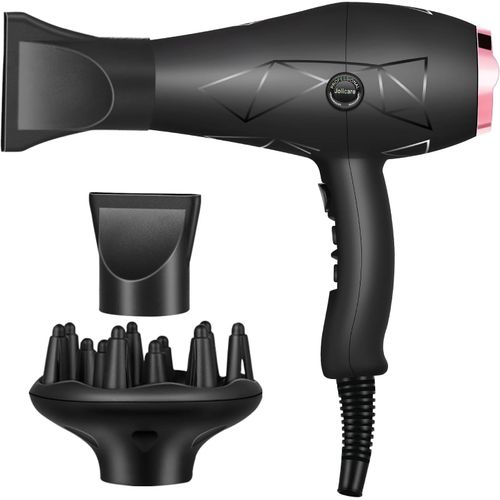 CLICKSELL-Sèche Cheveux Professionnel, 2400W Hair Dryer Seche Cheveux Ionique Avec Diffuseur Boucle Accessoires, Lumière Bleue, 3 Températures Et 2 Vitesses (Noir)