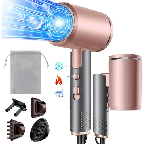 Clicksell-Seche Cheveux Pliable, 2400w Sèche-Cheveux Ionique Avec Diffuseur, Professionnel Hair Dryer, 3 Températures/3 Vitesses, Bouton Chaud/Froid, Pour Famille Voyage Salons De Coiffure(Gris Rose) 