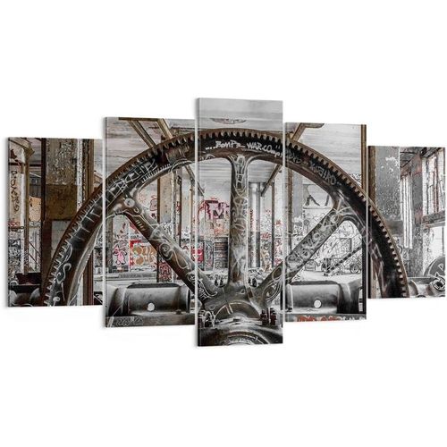 Deco Décoration Salon Machine Industrielle Graffiti Moderne Impression sur Toile Image Tableau Decoration Murale Chambre Triptyque 5 parties Art Wall Tableaux 100 x 55 cm. (sans cadre)