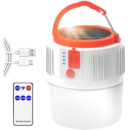 Lampe De Camping Led Rechargeable Portable Solaire/Usb Avec Télécommande, Écran Solaire V66 Étanche + Prise + Télécommande [42 Piles Au Lithium 3 Cellules] 100 W 6-9 Heures