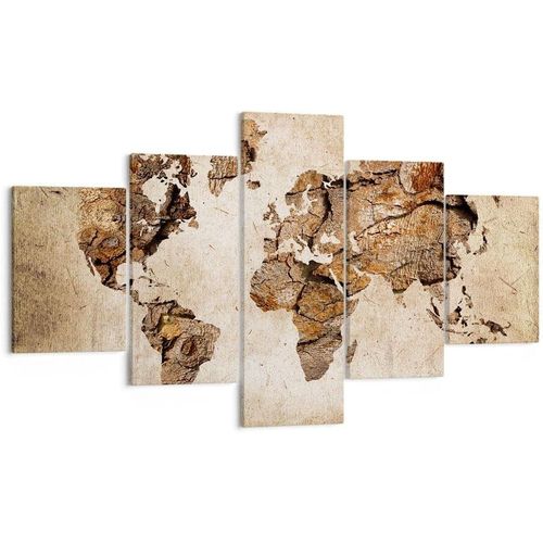 Moderne Impression sur Toile carte monde moderne Image Tableau Decoration Murale Deco Cadre Décoration Salon Chambre Triptyque 5 parties Tableaux Decoratifs Mu 100 x 55 cm. (sans cadre)