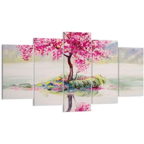 Deco Cadre Décoration Salon arbre abstraction Moderne Impression sur Toile Image Tableau Decoration Murale Chambre Triptyque 5 parties Art Wall Grand Tableaux 100 x 55 cm. (sans cadre)