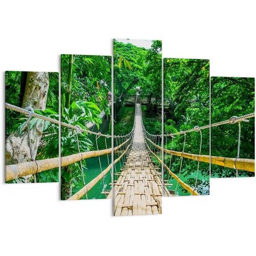 Moderne Impression sur Toile Image Tableau Decoration Murale trottoir arbre bois passerelle Tableaux Decoratifs Muraux Chambre Triptyque 5 parties Décoration S 100 x 55 cm sans cadre