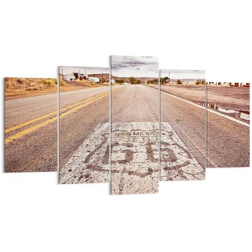 Deco Cadre Décoration Salon USA route 66 voyage Moderne Impression sur Toile Image Tableau Decoration Murale Chambre Triptyque 5 parties Art Wall Tableaux Deco 100 x 55 cm. (sans cadre)