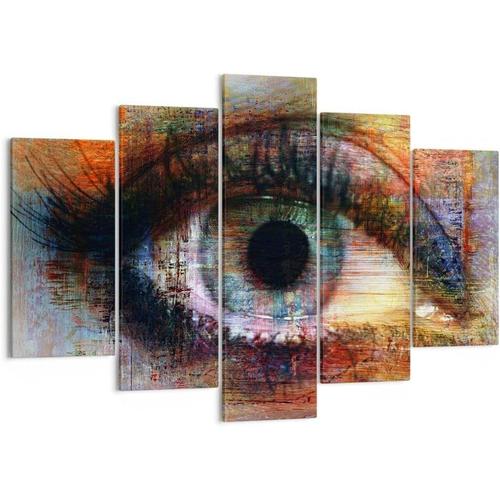 Moderne Impression sur Toile Image Tableau Decoration Murale oeil abstraction Tableaux Decoratifs Muraux Chambre Triptyque 5 parties Deco Cadre Décoration Salo 100 x 55 cm. (sans cadre)