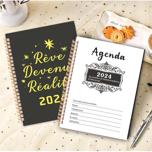 Agenda 2024 Semainier A5 Spirale, Organiseur avec Onglets Mensuel