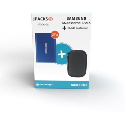 Pack Samsung Disque dur SSD externe T7 2 To bleu + étui