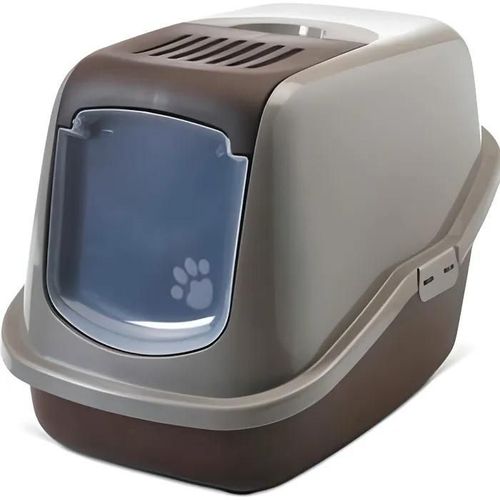 Maison De Toilette Pour Chat - Clean Cat - Marron/Gris - 56x39x39 Cm - Bac Surélevé - Couvercle Rabattable