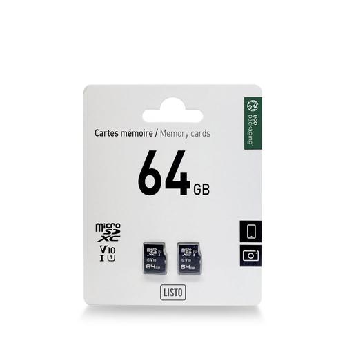 Carte Micro SD LISTO pack 2x 64Go
