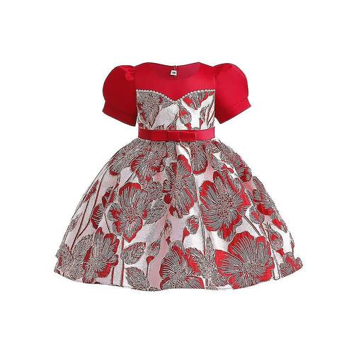 Robe de princesse à manches courtes bouffantes pour filles, tenue de bal florale, tenue formelle de fête de noël, pour enfants de 6 à 7 ans