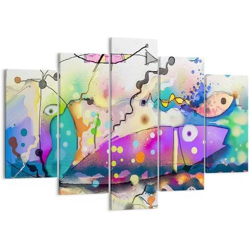 Moderne Impression sur Toile Image Tableau Decoration Murale poisson abstraction Tableaux Decoratifs Muraux Chambre Triptyque 5 parties Deco Cadre Décoration S 200 x 100 cm. (sans cadre)