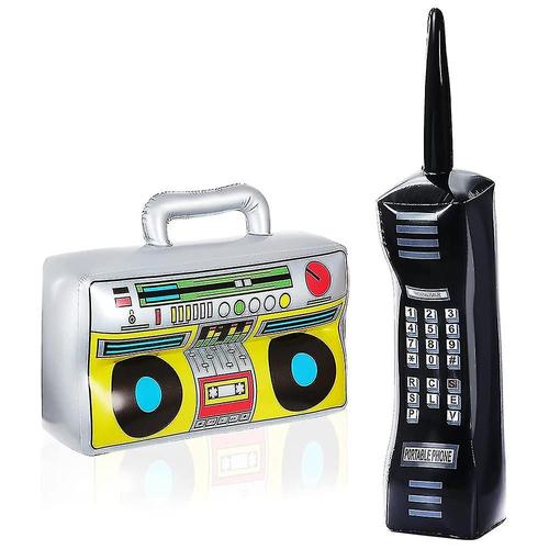 Téléphone portable gonflable Radio Boombox 2 pièces, accessoires gonflables pour décorations de fête des années 80 et 90