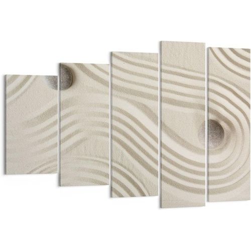 Moderne Impression sur Toile Image Tableau Decoration Murale Pierres Chiffres Sable Tableaux Decoratifs Muraux Chambre Triptyque 5 parties Deco Décoration Salo 200 x 100 cm. (sans cadre)