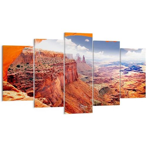 Décoration Salon Amérique Arizona Canyon Géologie Moderne Impression sur Toile Image Tableau Decoration Murale Chambre Triptyque 5 parties Art Wall Tableaux De 200 x 100 cm. (sans cadre)