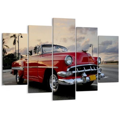 Moderne Impression sur Toile Image Tableau Decoration Murale Voiture Cuba Ciel Tableaux Decoratifs Muraux Chambre Triptyque 5 parties Deco Cadre Décoration Sal 200 x 100 cm. (sans cadre)