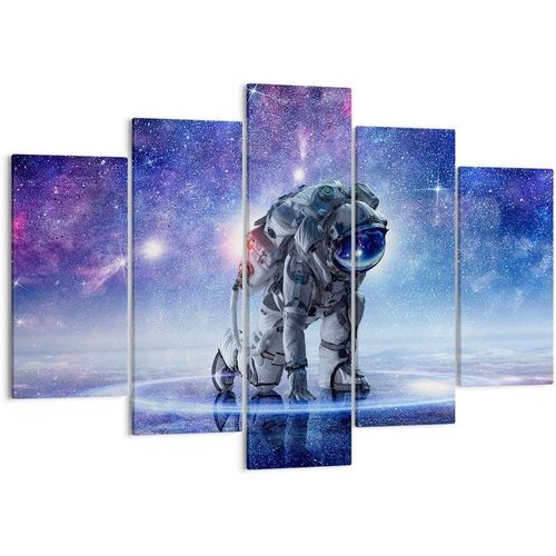 Moderne Impression sur Toile Image Tableau Decoration Murale cosmonaute espace Tableaux Decoratifs Muraux Chambre Triptyque 5 parties Deco Cadre Décoration Sal 200 x 100 cm. (sans cadre)