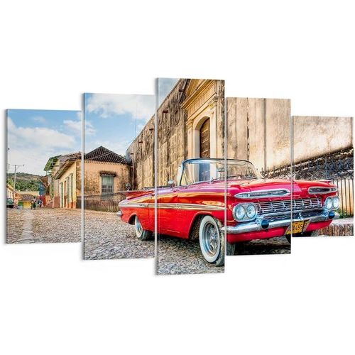 Décoration Salon Voiture classique cuba chevrolet Moderne Impression sur Toile Image Tableau Decoration Murale Chambre Triptyque 5 parties Art Wall Tableaux De 200 x 100 cm. (sans cadre)