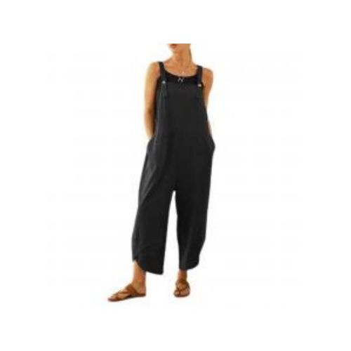 Pantalon à bretelles Long et ample pour femmes, combinaisons à jambes larges, barboteuse Baggy, salopette sarouel avec poches, grande taille 3xlnoir