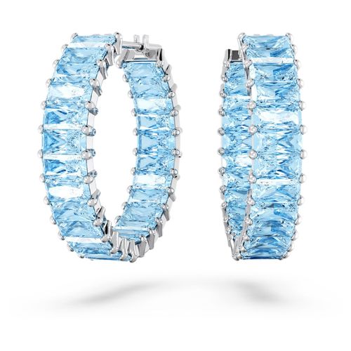 Anneaux D'oreilles Matrix, Taille Baguette, Bleues, Métal Rhodié
