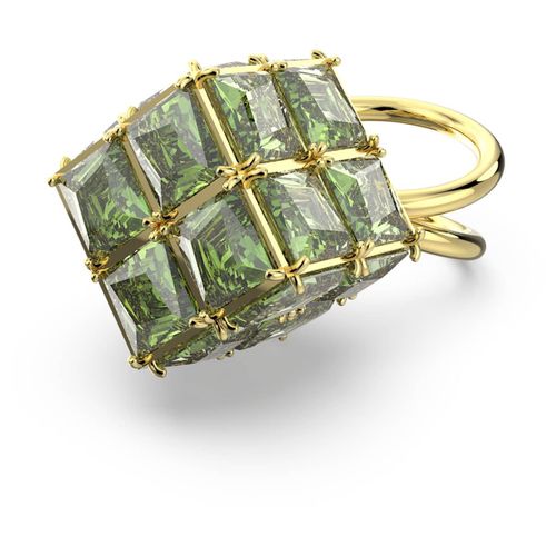 Bague Cocktail Curiosa, Taille Carré, Verte, Placage De Ton Or