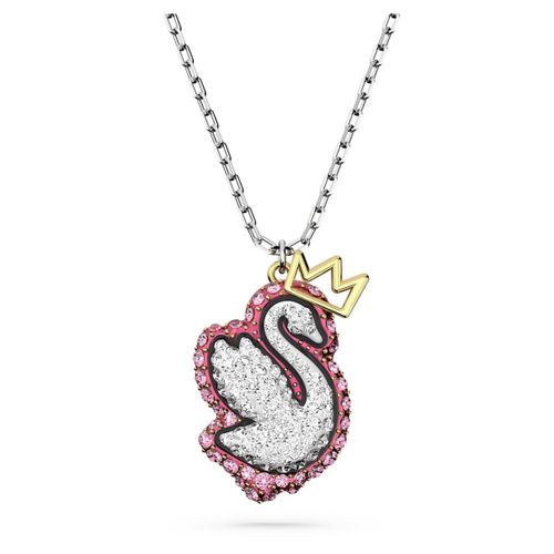 Pendentif Pop Swan, Cygne, Rose, Métal Rhodié