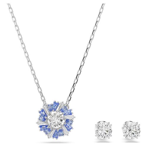 Parure Idyllia, Tailles Variées, Fleur, Bleu, Métal Rhodié