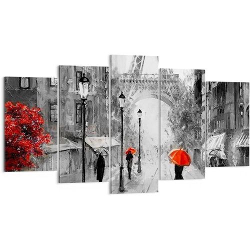 Deco Cadre Décoration Salon Paris ville maison Moderne Impression sur Toile Image Tableau Decoration Murale Chambre Triptyque 5 parties Art Wall Tableaux Decor 50 x 25 cm. (sans cadre)