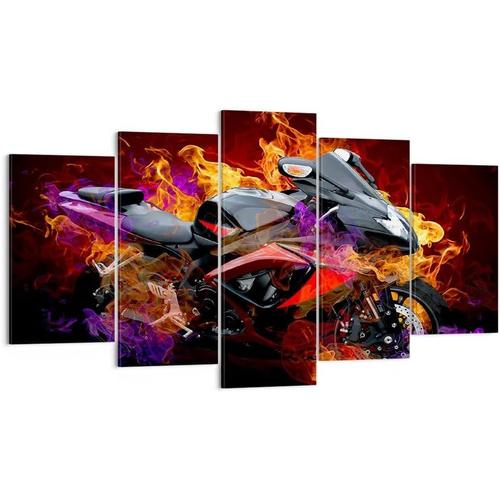 Deco Cadre Décoration Salon Moto feu abstraction Moderne Impression sur Toile Image Tableau Decoration Murale Chambre Triptyque 5 parties Art Wall Tableaux Dec 50 x 25 cm. (sans cadre)