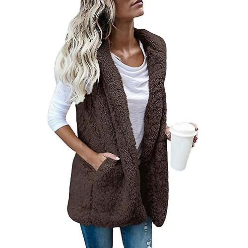 Femmes Polaire Ours En Peluche Corps Plus Chaud Gilet Hauts Sans Manches Veste Moelleuse Gilet Manteau Hiver Outwearlbrown