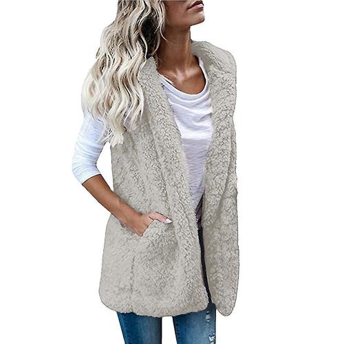 Femmes Polaire Ours En Peluche Corps Plus Chaud Gilet Hauts Sans Manches Moelleux Veste Gilet Manteau Hiver Outwear3xlgrey