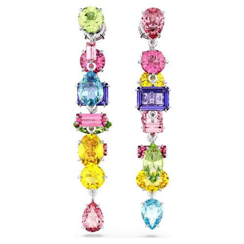 Pendants D'oreilles Gema, Design Asymétrique, Tailles Variées, Longues, Multicolores, Métal Rhodié