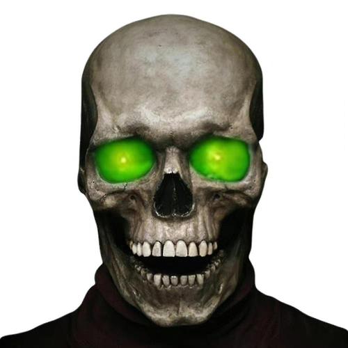 Masque complet de tête de mort d'horreur d'halloween, squelette de fête de carnaval, couvre-chef de Cosplay, déguisement, menton amovible, yeux brillants, crâne vert clair et foncé