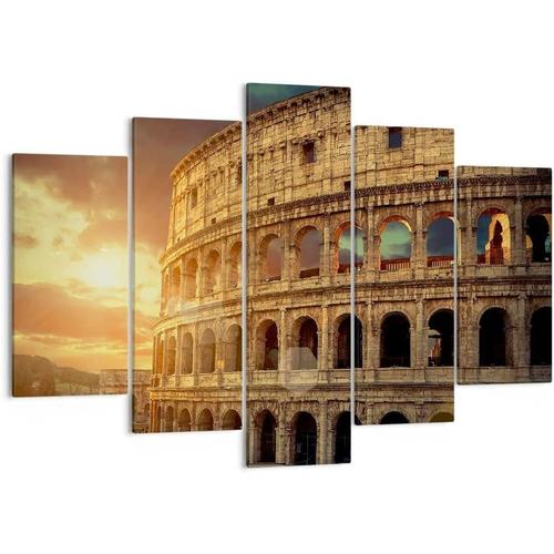 Moderne Impression sur Toile Image Tableau Decoration Murale Coloseum Roma Architecture Italie Tableaux Decoratifs Muraux Chambre Triptyque 5 parties Décoratio 50 x 25 cm. (sans cadre)