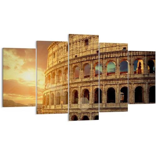 Décoration Salon Coloseum Roma Architecture Italie Moderne Impression sur Toile Image Tableau Decoration Murale Chambre Triptyque 5 parties Art Wall Tableaux D 50 x 25 cm. (sans cadre)