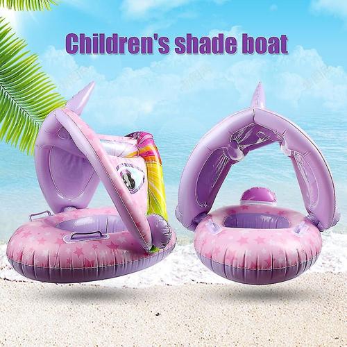 Flotteur gonflable de piscine pour bébé dinosaure/licorne avec couverture solaire amovible, flotteur de natation en bateau pour tout-petits avec siège de sécurité et poignée