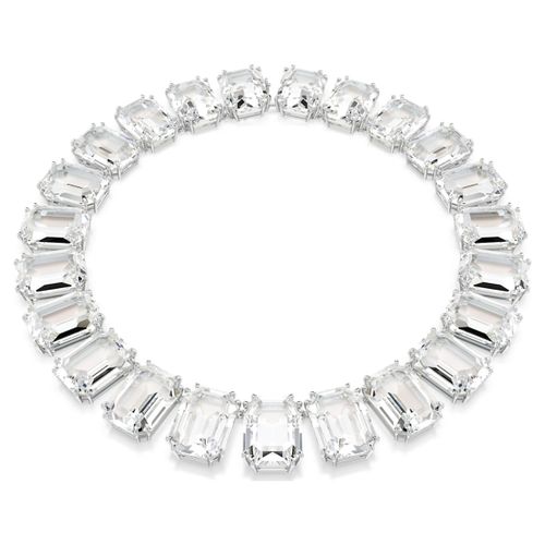 Collier Tennis Millenia, Cristaux Oversize, Taille Octogonale, Blanc, Métal Rhodié