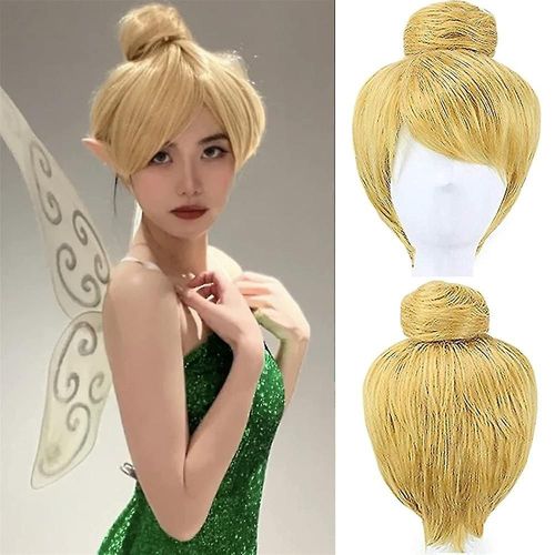 Perruque De Cosplay Féerique Clochette Pour Femmes, Perruque Blonde Courte Et Lisse Pour Costume De Fête D'halloween Et De Carnaval