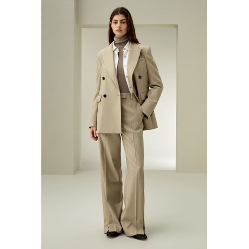 Lilysilk Veste Blazer Laine Femme Design Moderne Mélange De Soie Et De Laine Légèreté Luxueuse Amande 48