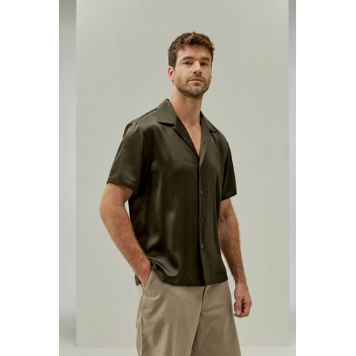 Lilysilk Chemise En Soie Homme Facile À Styliser Soie De Mûrier De Haute Qualité Confortable Brillant Lisse Doux Olive Foncée M