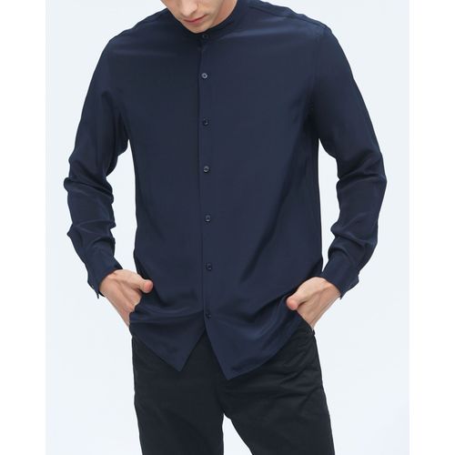 Lilysilk Chemise Homme Soie Bleu Marine Col Montant, Poignets Ronds 100% Soie Naturelle Respirant Super Léger Chemise S
