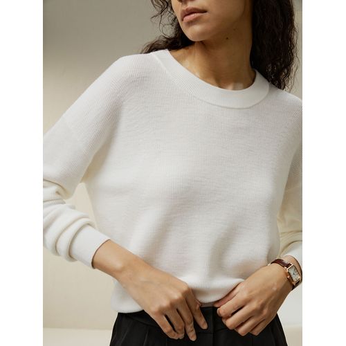 Lilysilk Pull En Laine Femme Blanc Col Rond, Manches Tombantes 100% Laine Peut Être Porté Comme Vêtement D'intérieur Ou D'extérieur L