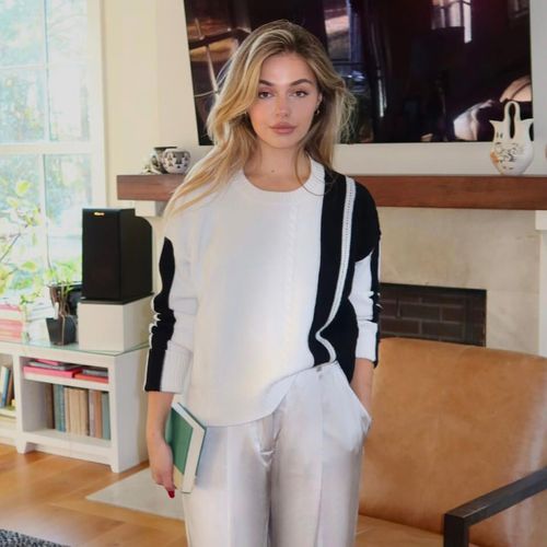 Lilysilk Pull Femme En Laine Bloc Noir Et Blanc Design À Empiècements Color-Block Laine Mérinos Ultra Fine À Porter Tout Au Long De L'année S